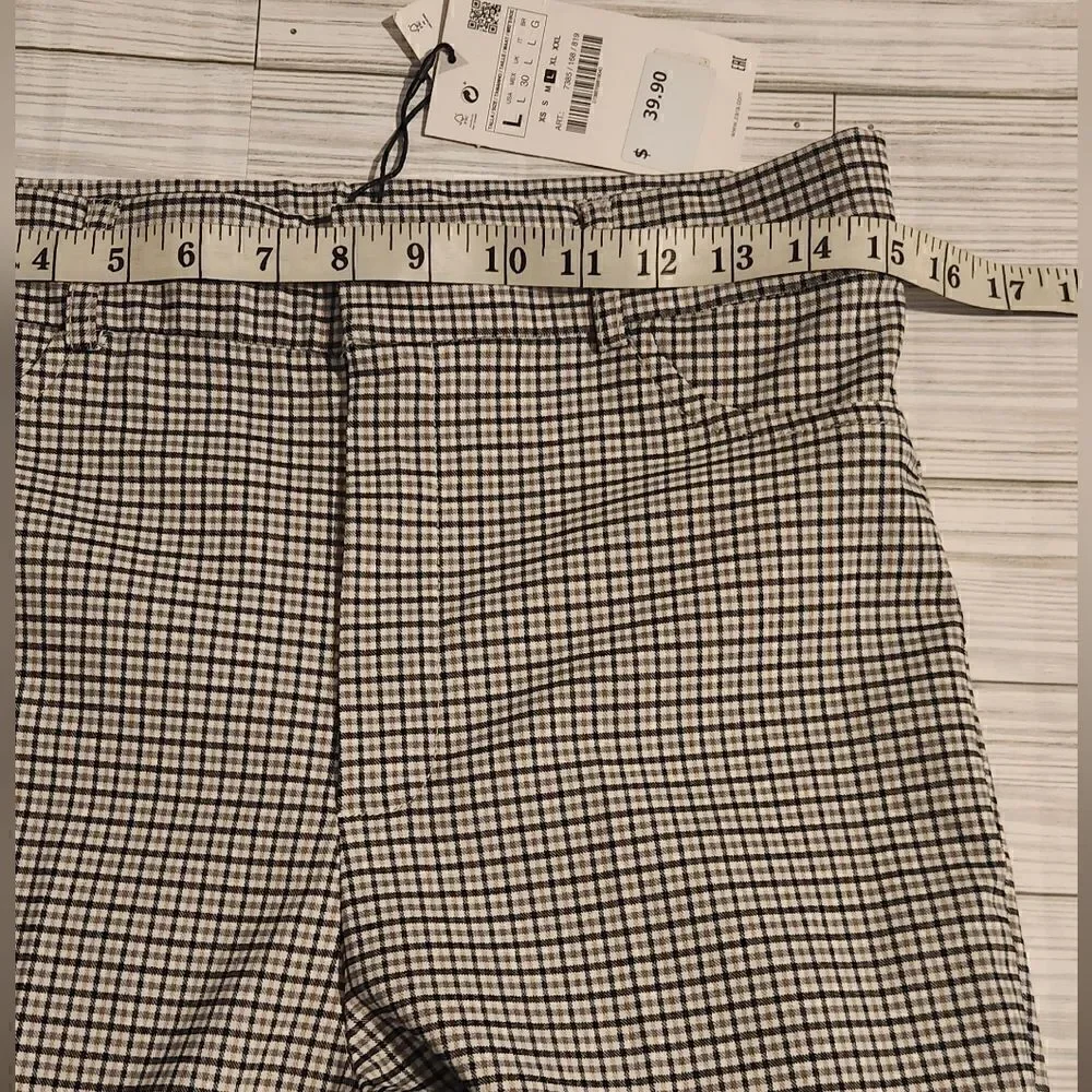 NWT Zara Plaid Beige And Black High Rise Flare Pants Size Large - Picture 5 of 13